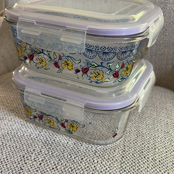 Set of 2 Floral Glass Food Storage Containers - Picture 5 of 8